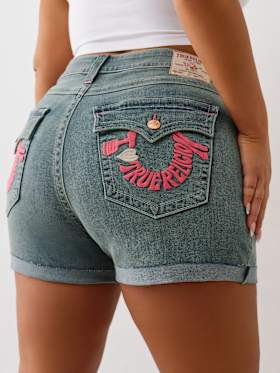 PLUS JENNIE ‘I LOVE TRUE RELIGION’ MID RISE ROLLED SHORT