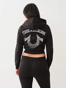 CRYSTAL LOGO CROP ZIP HOODIE
