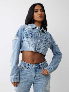 SUPER DISTRESSED CROP DENIM JACKET