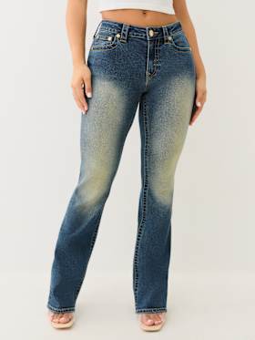 BECCA GLITTER SPRAY MID RISE BOOTCUT JEAN
