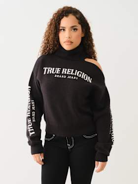 TURTLENECK COLD SHOULDER SWEATER