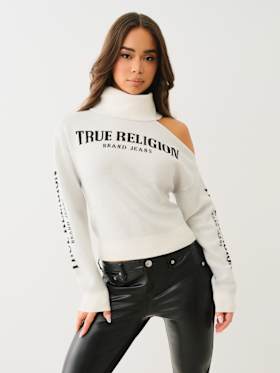 TURTLENECK COLD SHOULDER SWEATER