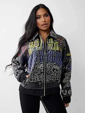 EMBROIDERED FAUX LEATHER JACKET
