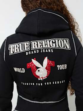 TRUE RELIGION X PLAYBOY CRYSTAL CROP ZIP HOODIE