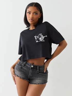 EMBROIDERED BUDDHA BOXY CROPPED TEE