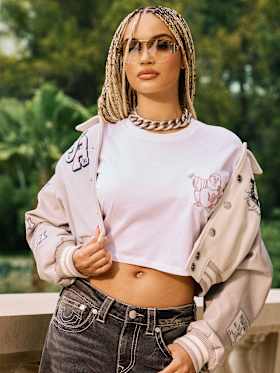 EMBROIDERED BUDDHA BOXY CROPPED TEE