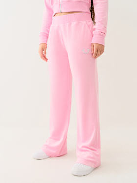 VELOUR CRYSTAL HORSESHOE STRAIGHT LEG PANT