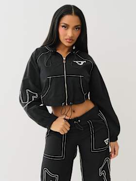 SHRUNKEN BIG T NYLON ZIP HOODIE
