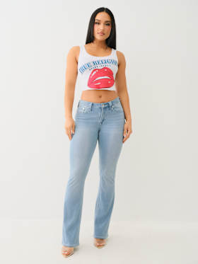 BECCA INDIGO TERRY MID RISE BOOTCUT JEAN