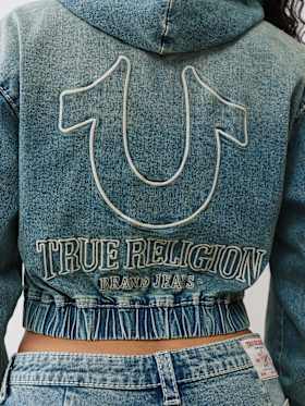 DENIM BIG T ZIP HOODIE