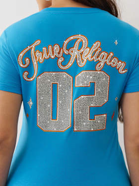 CRYSTAL SPORTY V NECK TEE