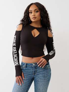 RIBBED CUTOUT LONG SLEEVE TOP
