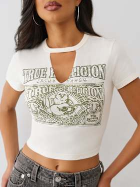 CRYSTAL BUDDHA KEYHOLE BABY TEE