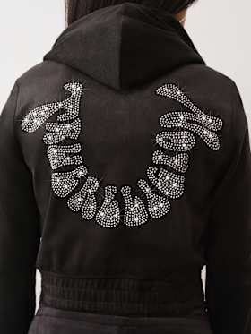 CRYSTAL HORSESHOE VELOUR ZIP HOODIE