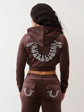 CRYSTAL HORSESHOE VELOUR ZIP HOODIE