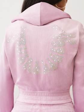 CRYSTAL HORSESHOE VELOUR ZIP HOODIE