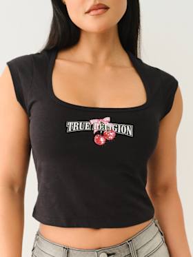 CHERRY SQUARE NECK BABY TEE