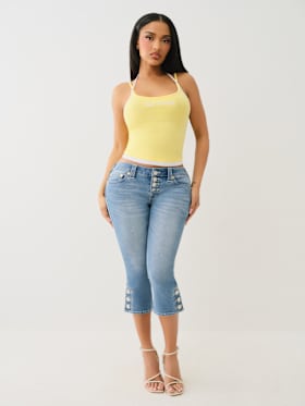 LOW RISE BUTTON HEM FLAP CAPRI 