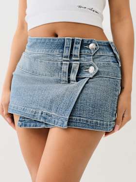 LOW RISE DENIM WRAP MINI SKIRT