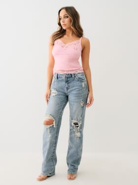 SARA HIGH RISE DISTRESSED STRAIGHT JEAN