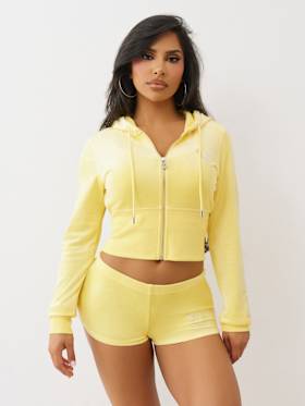 VELOUR CRYSTAL ZIP HOODIE
