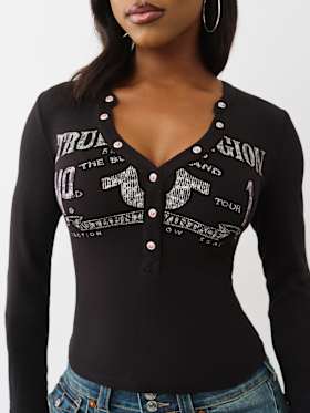 RIBBED FADED LOGO HENLEY
