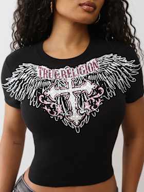 CRYSTAL WING SHORT SLEEVE BABY TEE