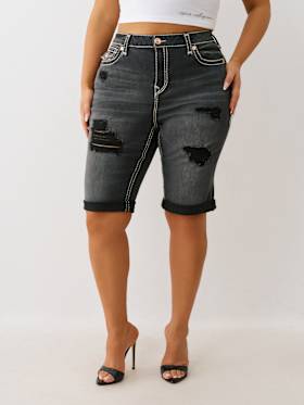 PLUS RILEY MID RISE DISTRESSED SUPER T BERMUDA SHORT