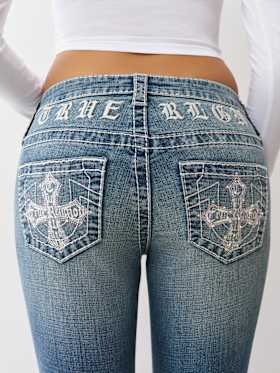JOEY MID RISE BIG T CROSS FLARE JEAN