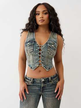 LACE UP DENIM VEST