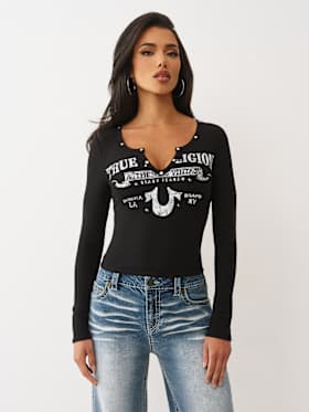 RIBBED V NOTCH LONG SLEEVE TEE