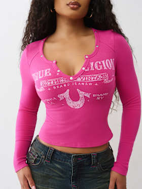 RIBBED V NOTCH LONG SLEEVE TEE