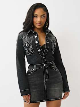 BUTTON UP LONG SLEEVE DENIM DRESS