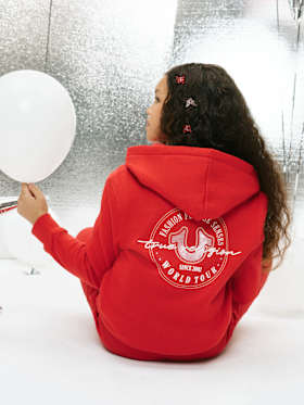 GIRLS GLITTER LOGO ZIP HOODIE