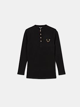 GIRLS CRYSTAL HORSESHOE HENLEY TEE