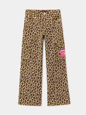 GIRLS LEOPARD PRINT WIDE LEG CARGO PANT