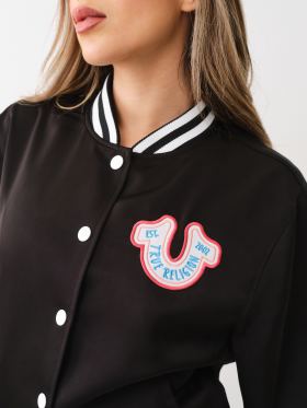 HORSESHOE SATIN VARSITY BOMBER JACKET