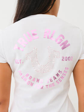 CRYSTAL HORSESHOE V NECK TEE