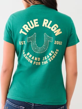 CRYSTAL HORSESHOE V NECK TEE