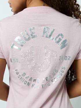CRYSTAL HORSESHOE V NECK TEE