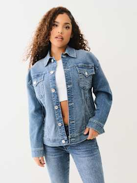 OVERSIZED DENIM METALLIC LOGO JACKET
