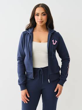CRYSTAL SCRIPT LOGO ZIP HOODIE