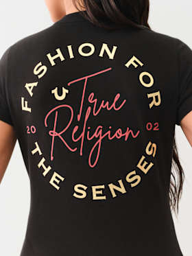 METALLIC SCRIPT LOGO V NECK TEE