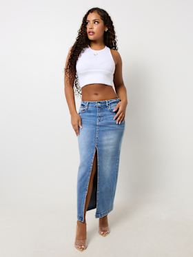DENIM SLIT MAXI SKIRT