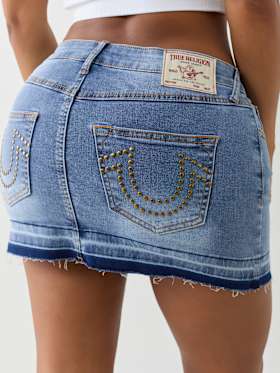 DENIM STUDDED MINI SKIRT
