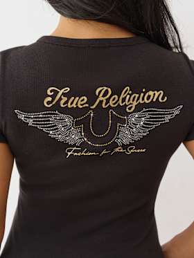 CRYSTAL WINGED HENLEY TEE