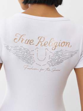 CRYSTAL WINGED HENLEY TEE