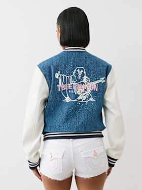 DENIM BUDDHA VARSITY JACKET