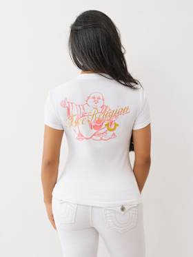 SCRIPT BUDDHA V NECK TEE