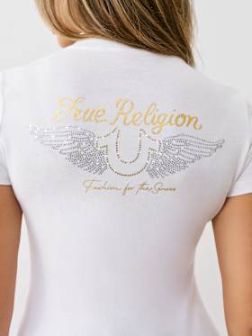 CRYSTAL WINGED HORSESHOE V NECK TEE